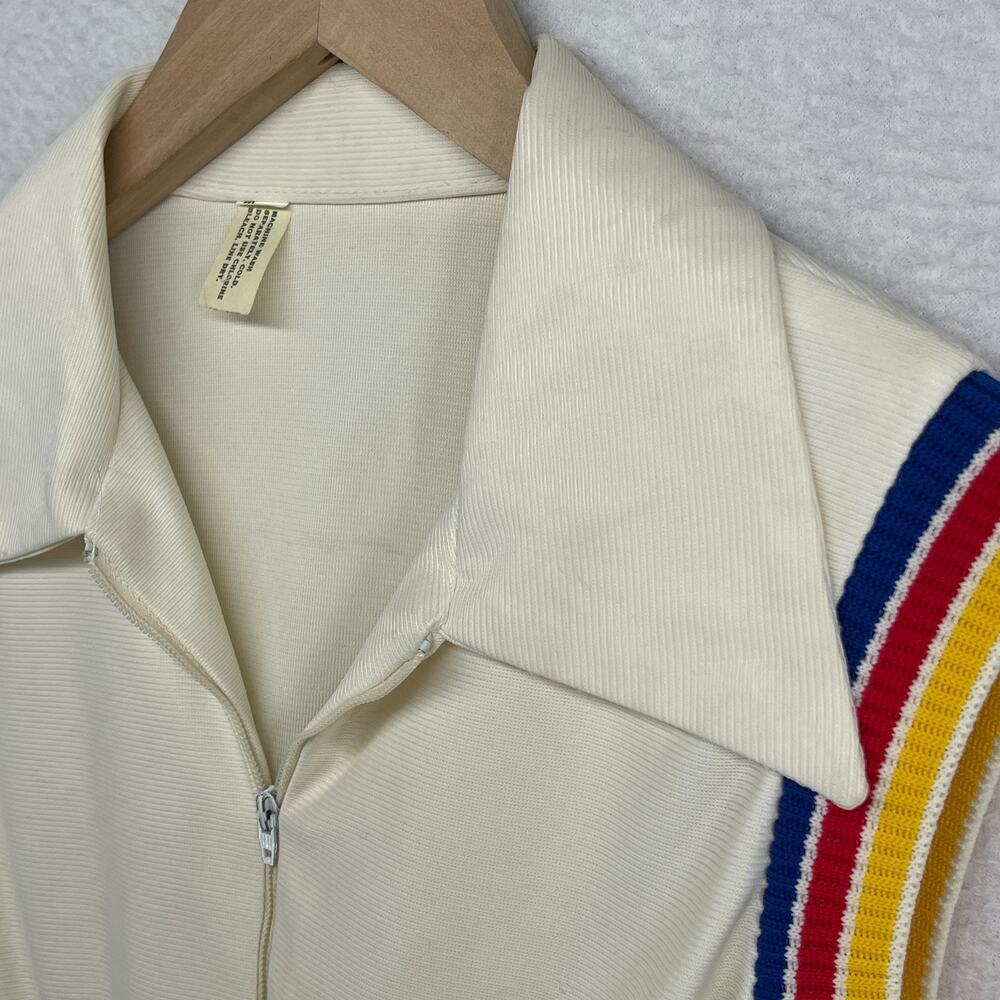 VINTAGE TENNIS DRESS S Style Fit and Flare Sleeveless Rib Striped Zip Up Ivory - Picture 5 of 10